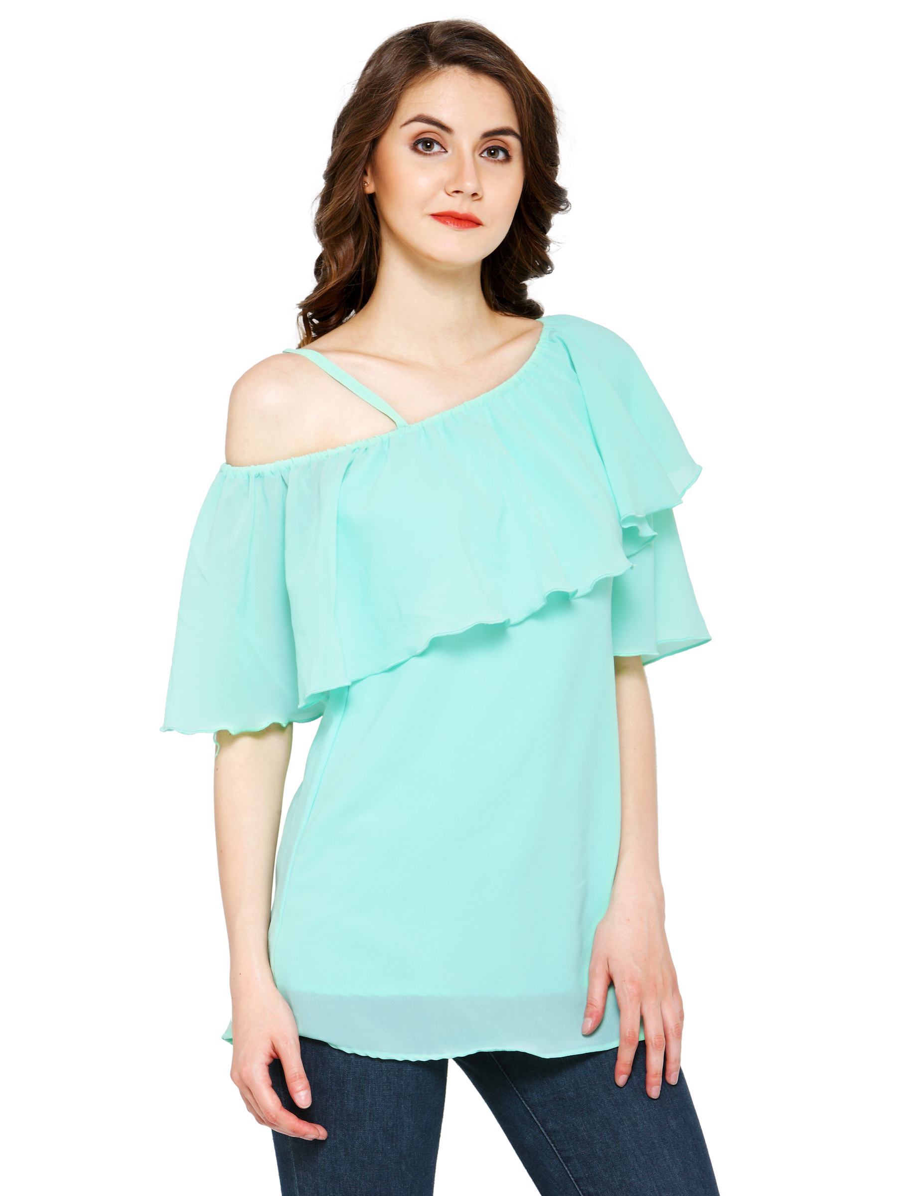 LOST IN SEA GREEN CAPE SLEEVES REGULAR TOP